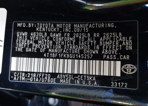 2016 Toyota Camry Le/Xle/Se/Xse z USA, uszkodzony, nr VIN 4T1BF1FK8GU145257